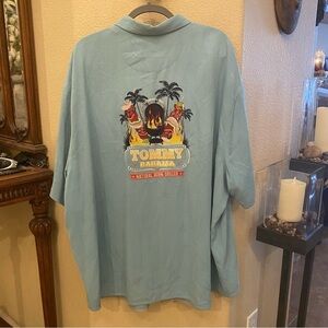 TOMMY BAHAMA Men Blue 100% Silk Natural Born Griller Embroidery Top Size 3XL